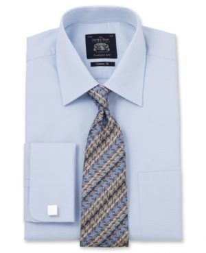 Blue Dobby Classic Fit Shirt - Double Cuff 15" Standard Double SpendersFriend