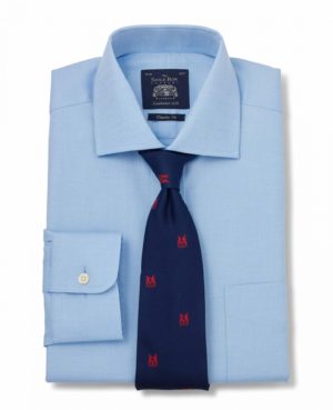 Blue Fine Herringbone Classic Fit Shirt - Single Cuff 15" Standard SpendersFriend
