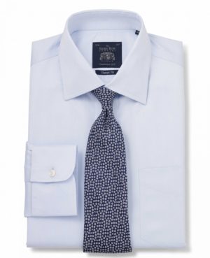 Blue Herringbone Classic Fit Non-Iron Shirt - Single Cuff 19" Standard SpendersFriend