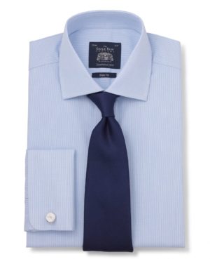 Blue Micro Check Dobby Slim Fit Shirt 17 1/2" Standard SpendersFriend