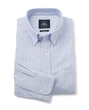 Blue Pink Stripe Classic Fit Casual Button-Down Shirt Xxl Standard SpendersFriend