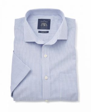 Blue Stripe Seersucker Classic Fit Short Sleeve Shirt Xxl SpendersFriend