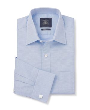 Blue Textured Classic Fit Windsor Collar Shirt - Double Cuff 18" Standard SpendersFriend