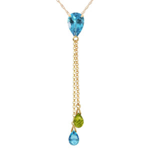 Blue Topaz & Peridot Droplet Pendant Necklace In 9ct Gold SpendersFriend
