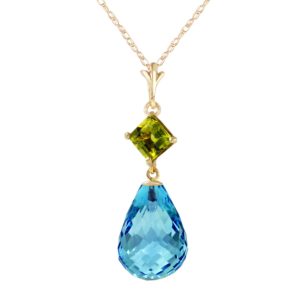 Blue Topaz & Peridot Pendant Necklace In 9ct Gold SpendersFriend