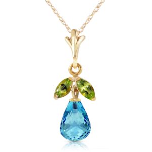 Blue Topaz & Peridot Snowdrop Pendant Necklace In 9ct Gold SpendersFriend