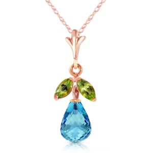 Blue Topaz & Peridot Snowdrop Pendant Necklace In 9ct Rose Gold SpendersFriend