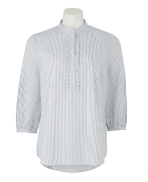 Blue White Cotton Dobby Fine Stripe 3/4 Sleeve Women's Shirt 10 SpendersFriend