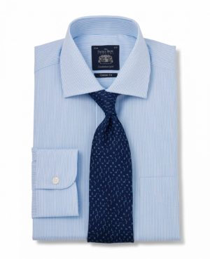 Blue White Stripe Poplin Classic Fit Shirt - Single Cuff 15" Standard SpendersFriend