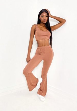 Chocolate Scoop Crop Top And Flare Trousers Co Ord Set