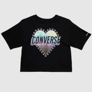 Converse Girls Heart Boxy T-Shirt In Black SpendersFriend
