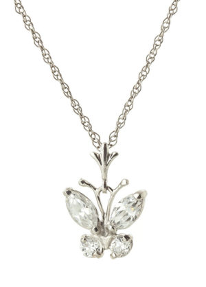 Cubic Zirconia Butterfly Pendant Necklace 1.5 Ctw In 9ct White Gold SpendersFriend