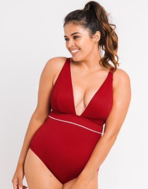 Curvy Kate Poolside Non Wired Plunge Swimsuit Pink/Red Spenders Friend