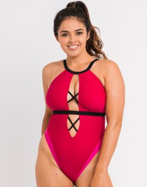 Curvy Kate Subtropic Non Wired Plunge Swimsuit Cherry Red/Pink Spenders Friend