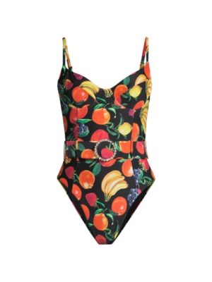 Danielle Fruit-Print Belted One-Piece Swimsuit Spenders Friend