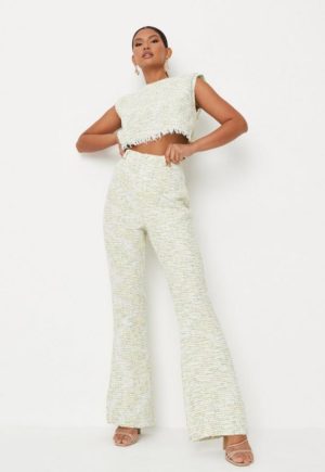 Delaney Childs Edit Lime Tailored Boucle Flared Trousers