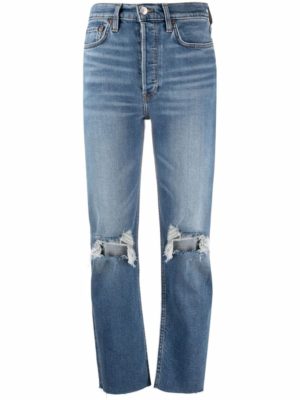 Dusk-Blue Distressed Cropped Jeans SpendersFriend 