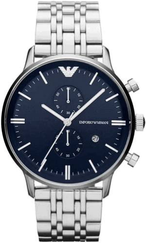 Emporio Armani Men's 'Chronograph' Watch - Silver/Dark Blue SpenderFriend