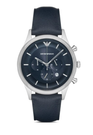 Emporio Armani Silver & Navy Blue Leather Men's Watch SpenderFriend