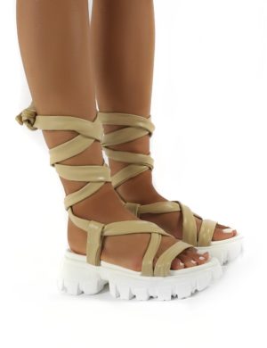 Friction  Pu Chunky Sole Lace Up Sandals