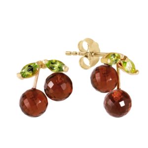 Garnet & Peridot Cherry Drop Stud Earrings In 9ct Gold SpendersFriend