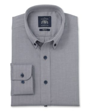 Grey Herringbone Button-Down Slim Fit Casual Shirt L Standard SpendersFriend