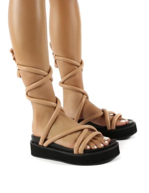 Jolly  Drench Pu Weaved Ankle Strap Detail Chunky Sandals