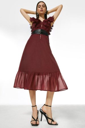 Karen Millen Broderie And Ruffle Detail Woven Maxi Dress -