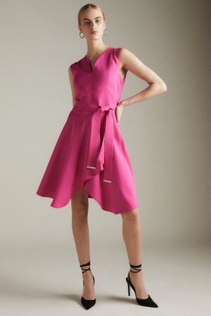 Karen Millen Compact Stretch Viscose Waterfall Midi Dress -