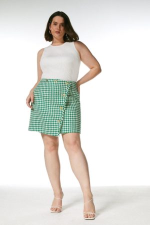 Karen Millen Curve Check Tweed Button A Line Skirt -