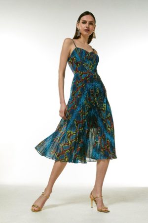Karen Millen Print Pleated Bustier Dress -