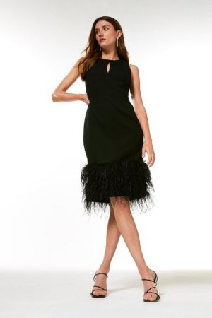 Karen Millen Structured Crepe Feather Hem Dress -