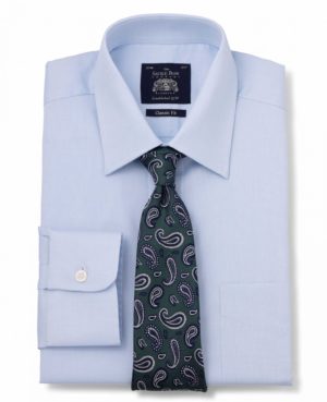 Light Blue Cotton Dobby Classic Fit Shirt - Single Cuff 15" Lengthen By 2" SpendersFriend