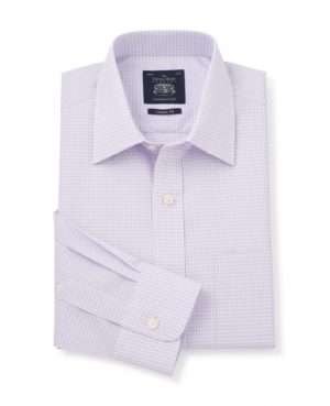 Lilac Cotton Poplin Gingham Classic Fit Shirt - Single Cuff 15" Standard SpendersFriend