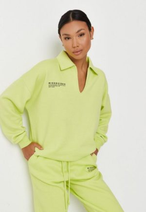 Lime Missguided Notch Neck Polo Sweatshirt