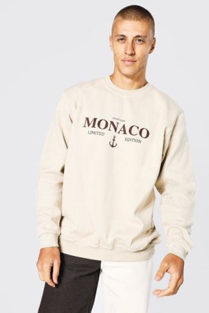 Mens Beige Oversized Monaco Printed Sweatshirt SpendersFriend