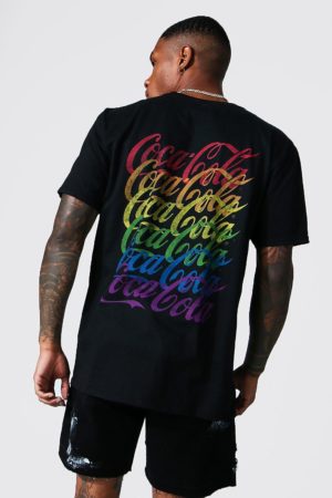 Mens Black Coca Cola Rainbow Print Licensed T-Shirt SpendersFriend