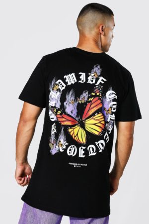 Mens Black Longline Butterfly Back Graphic T-Shirt SpendersFriend