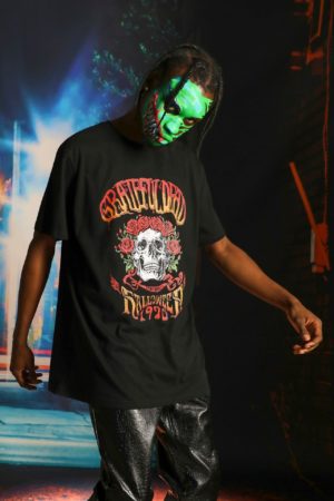 Mens Black Oversized Grateful Dead Skull License T-Shirt SpendersFriend