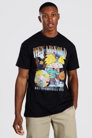Mens Black Oversized Hey Arnold License T-Shirt SpendersFriend