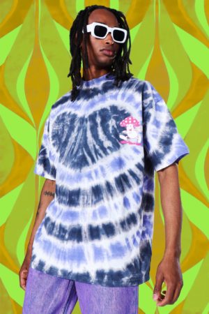 Mens Black Oversized Mushroom Graphic Tie Dye T-Shirt SpendersFriend