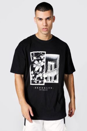 Mens Black Oversized Photographic Brooklyn Print T-Shirt SpendersFriend