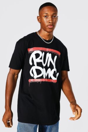 Mens Black Oversized Run Dmc License T-Shirt SpendersFriend