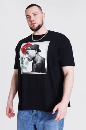 Mens Black Plus Size Rose Tupac License T-Shirt SpendersFriend