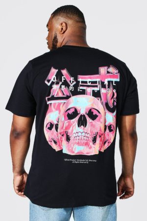 Mens Black Plus Skull Official Back Print T-Shirt SpendersFriend