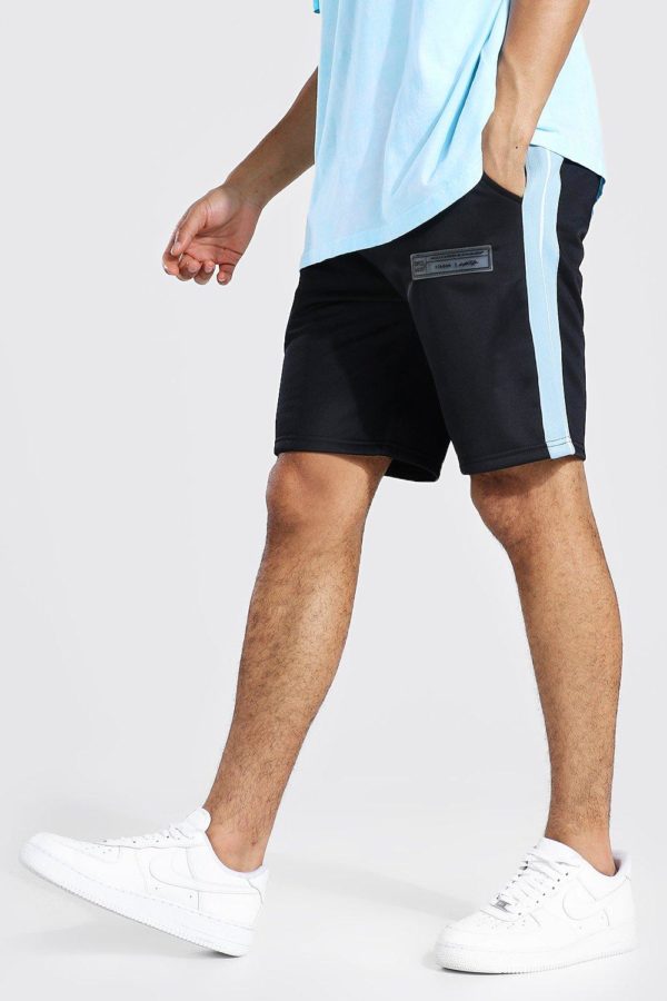 Mens Black Regular Fit Tricot Shorts With Side Tape SpendersFriend