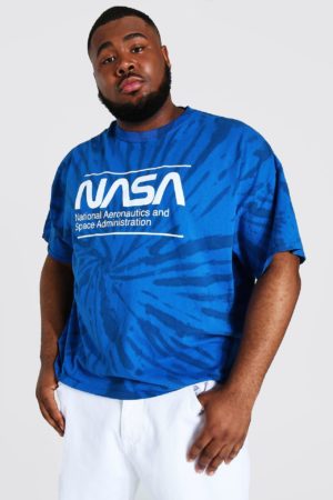 Mens Blue Plus Size Tie Dye Nasa License T-Shirt SpendersFriend