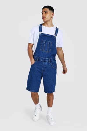 Mens Blue Relaxed Fit Short Dungaree SpendersFriend