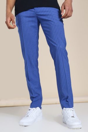 Mens Blue Skinny Pinstripe Tailored Trouser SpendersFriend