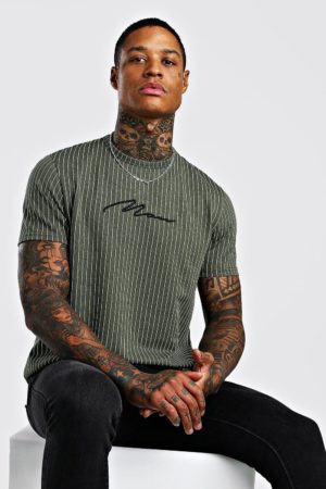 Mens Green Man Signature Pinstripe Jacquard T-Shirt SpendersFriend